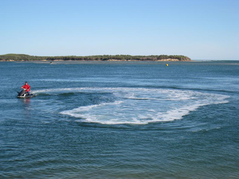 Inverloch - Inverloch Jetty, Anderson Inlet at Point Hughes: Jet skier on Anderson Inlet viewed from jetty