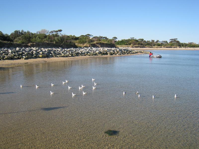 Inverloch - Inverloch Jetty, Anderson Inlet at Point Hughes: View east along coast from jetty