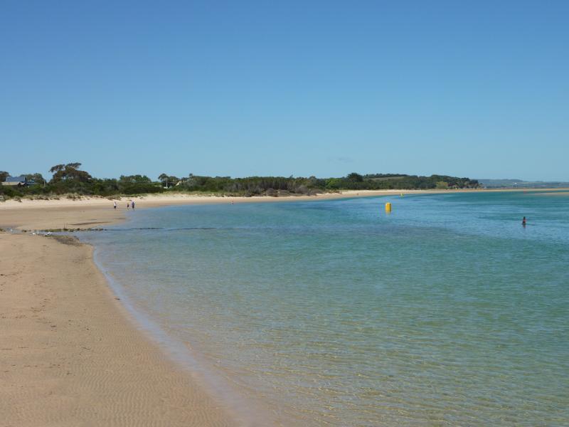 Inverloch - Inverloch Jetty, Anderson Inlet at Point Hughes: View east along beach from jetty