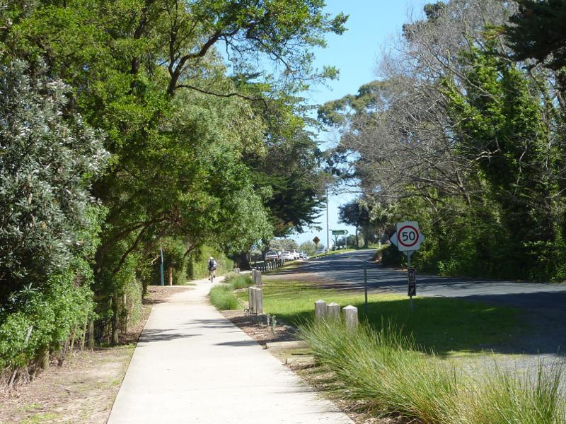 Inverloch - Beach along Ramsey Boulevard at Hillside Avenue: View south-west along Ramsey Bvd at pathway to beach
