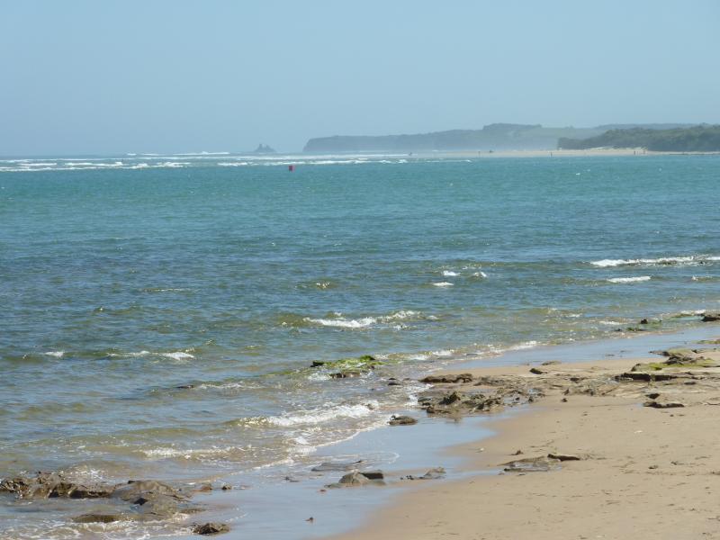 Inverloch - Beach along Ramsey Boulevard at Venus Street: View south-west across ocean towards Eagles Nest