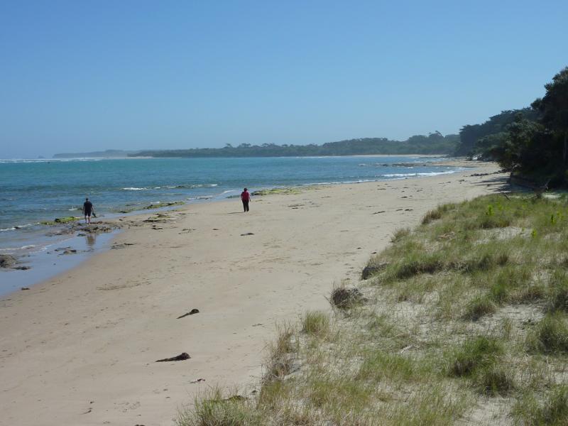 Inverloch - Beach along Ramsey Boulevard at Venus Street: View west along beach