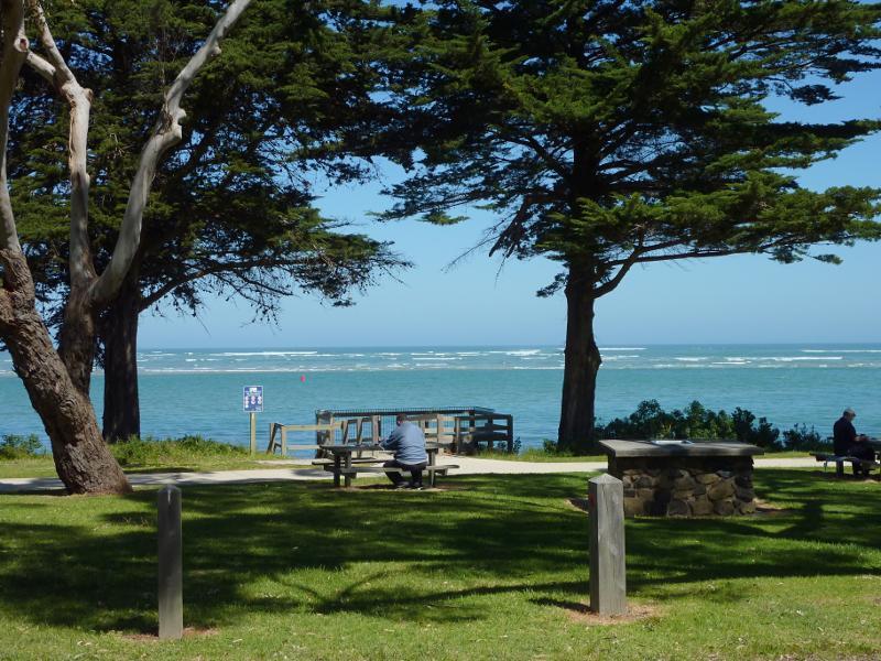 Inverloch - Beach along Ramsey Boulevard at Western Street: View out to sea from picnic area