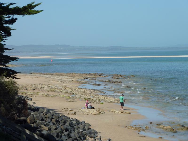 Inverloch - Beach along Ramsey Boulevard at Western Street: View east along coast
