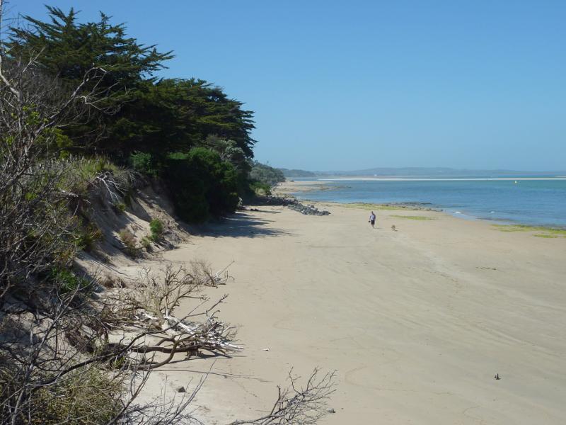 Inverloch - Beach along Ramsey Boulevard at Abbott Street: View east along beach