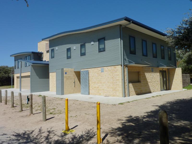 Inverloch - Beach at Inverloch Surf Life Saving Club, Surf Parade at Goroke Street: Club building viewed from car park
