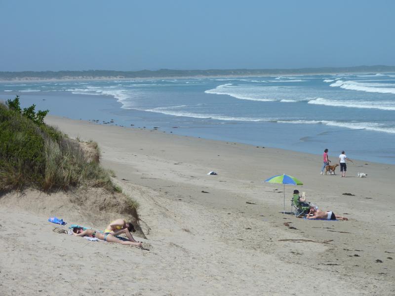 Inverloch - Beach at Inverloch Surf Life Saving Club, Surf Parade at Goroke Street: View south-east across beach