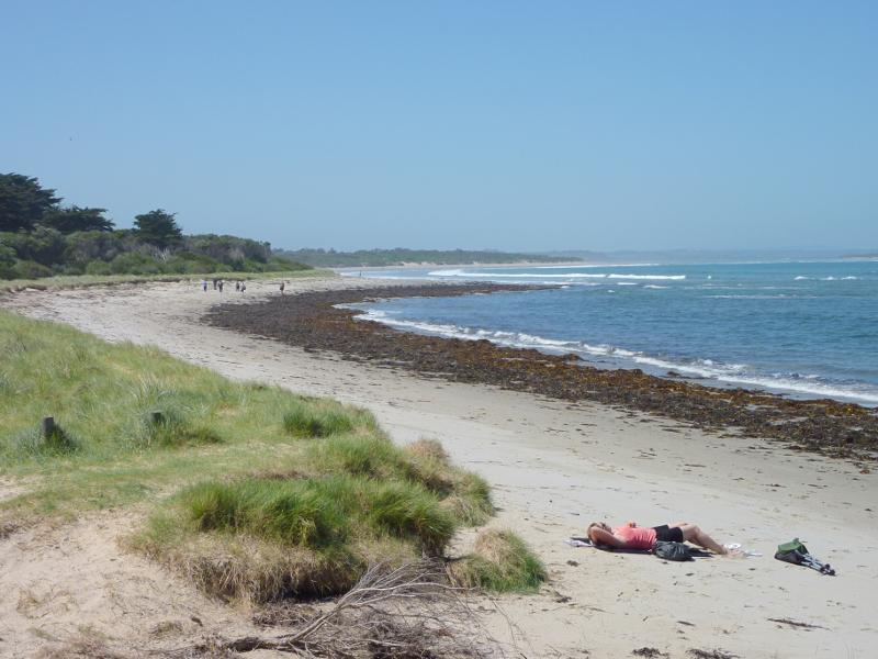 Inverloch - Bunurong Coastal Drive, south of RACV Resort: View north-east along beach