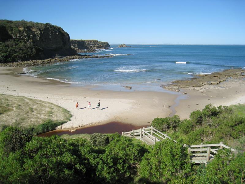 Inverloch - Bunurong Coastal Drive, Shack Bay: View east along coast from steps down to beach