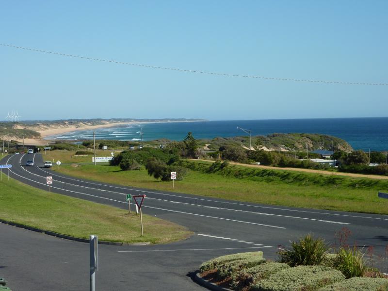 Kilcunda - Town centre, Bass Highway between Peppermint Road and Carew Street: View south-east along Bass Hwy and towards beach from verandah at Ocean View Hotel