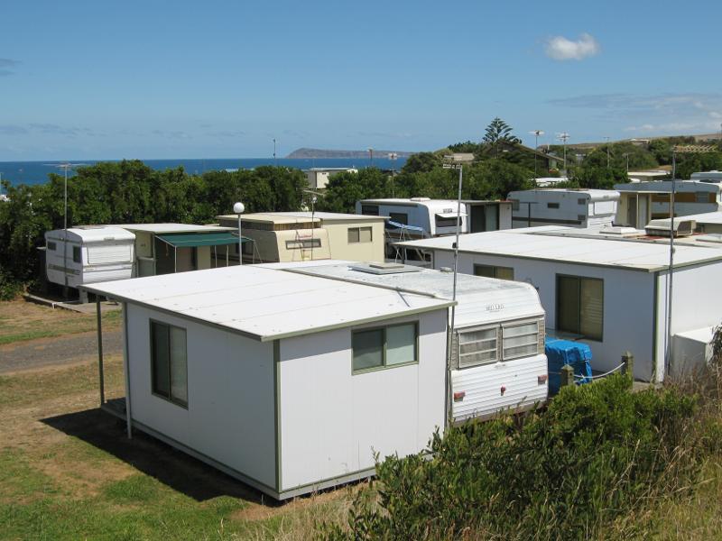 Kilcunda - Kilcunda Foreshore Reserve, Bass Highway south-east of Carew Street: View across caravan park towards ocean