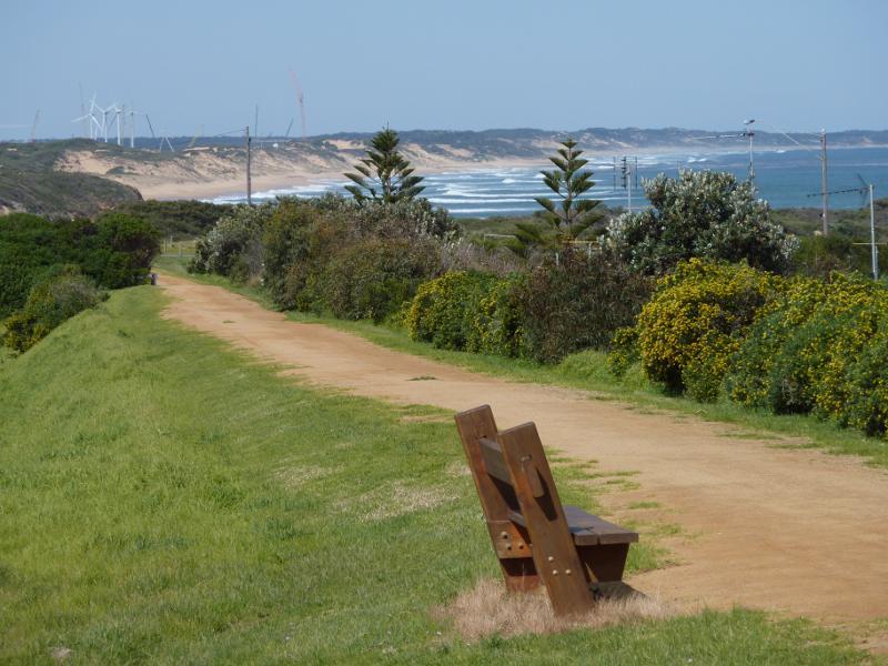 Kilcunda - Kilcunda Foreshore Reserve, Bass Highway south-east of Carew Street: View south-east along Bass Coast Rail Trail behind caravan park