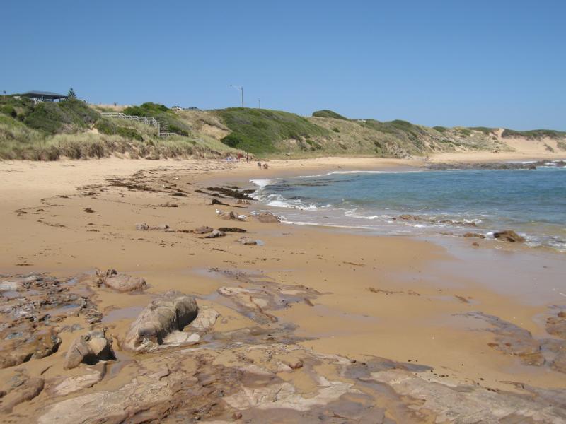 Kilcunda - Town beach: View south-east along beach towards BBQ shelter at foreshore park