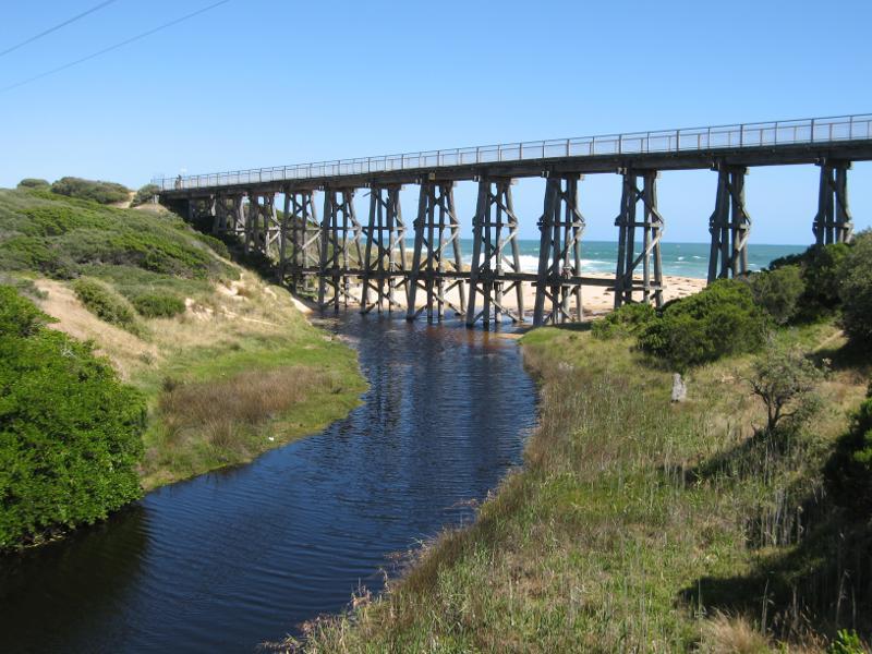 Kilcunda - Bass Highway south-east of town centre: View along Bourne Creek towards Trestle Bridge from Bass Hwy