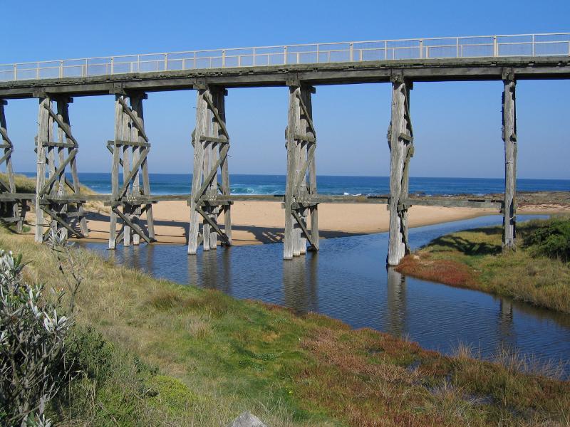 Kilcunda - Bass Highway south-east of town centre: View across Bourne Creek towards Trestle Bridge