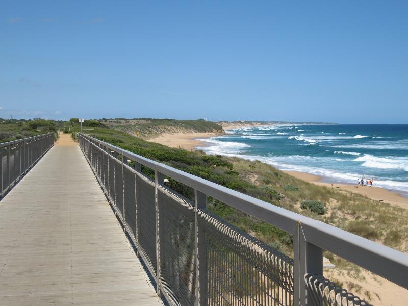 Kilcunda - Trestle Bridge and Bass Coast Rail Trail, Bass Highway around Bourne Creek: View south-east along Trestle Bridge towards beach