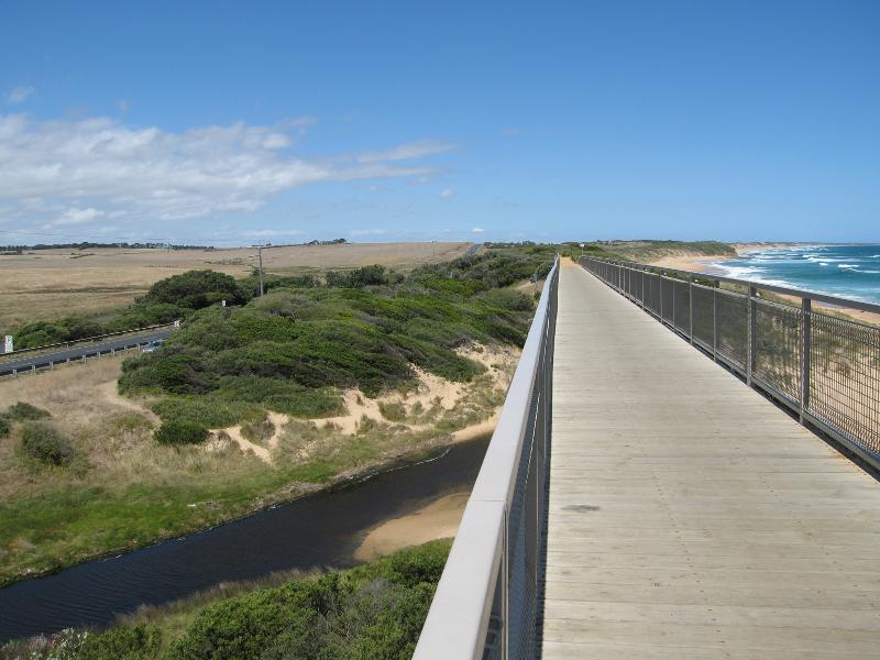 Kilcunda - Trestle Bridge and Bass Coast Rail Trail, Bass Highway around Bourne Creek: View south-east along Trestle Bridge and across Bourne Creek