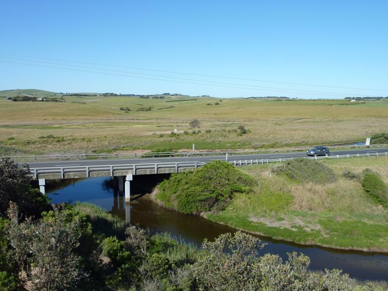 Kilcunda - Trestle Bridge and Bass Coast Rail Trail, Bass Highway around Bourne Creek: View north-east along Bourne Creek from Trestle Bridge towards Bass Hwy