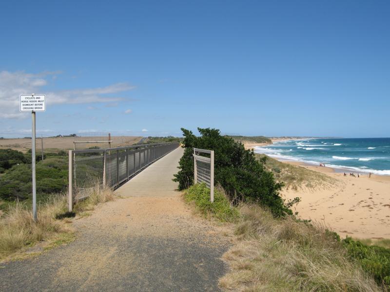 Kilcunda - Trestle Bridge and Bass Coast Rail Trail, Bass Highway around Bourne Creek: View south-east along Bass Coast Rail Trail towards Trestle Bridge