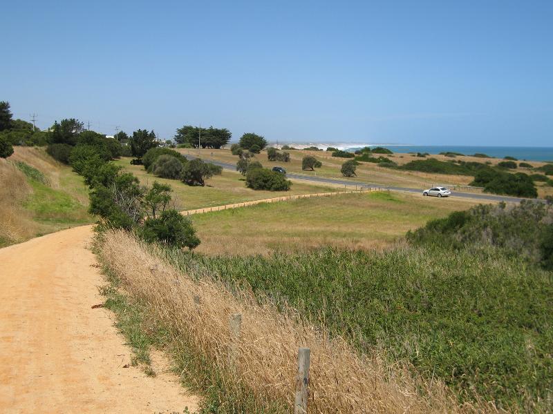 Kilcunda - Bass Highway north-west of town centre: View south-east along Bass Coast Rail Trail, Bass Hwy west of Kilcunda Ridge Rd