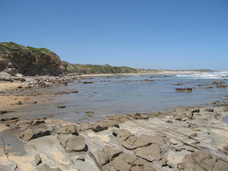 Kilcunda - Shelley Beach, west of town centre: View south-east along beach at eastern end towards town beach