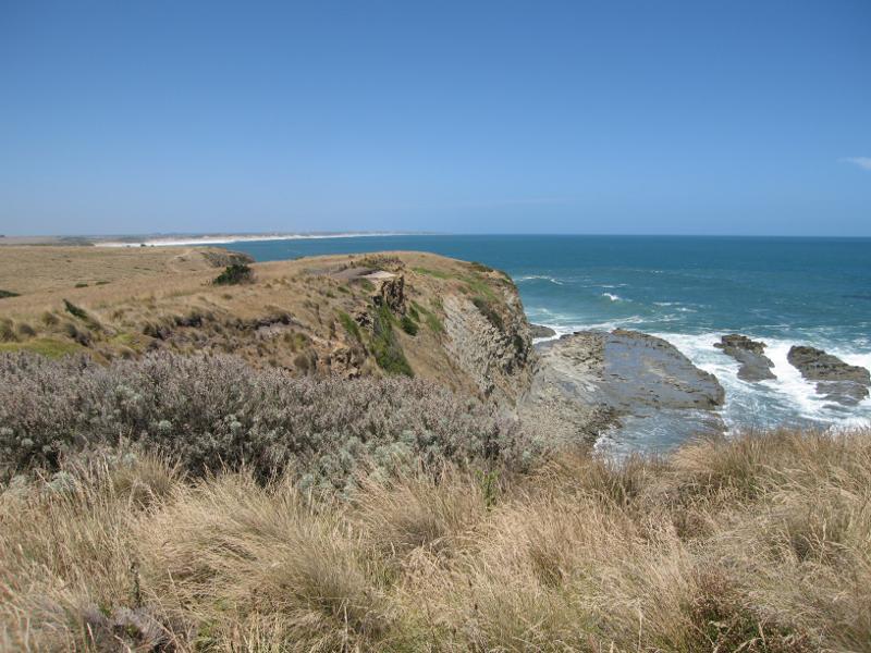 Kilcunda - Coastline along George Bass Coastal Walk at southern end of Mabilia Road: View south-east along coast
