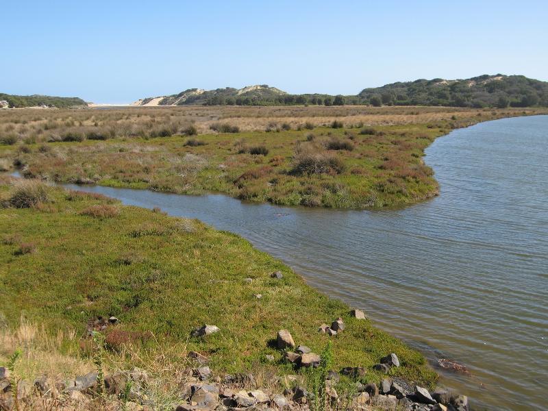 Kilcunda - Mouth Of Powlett Road: View south across Powlett River towards river mouth from bridge