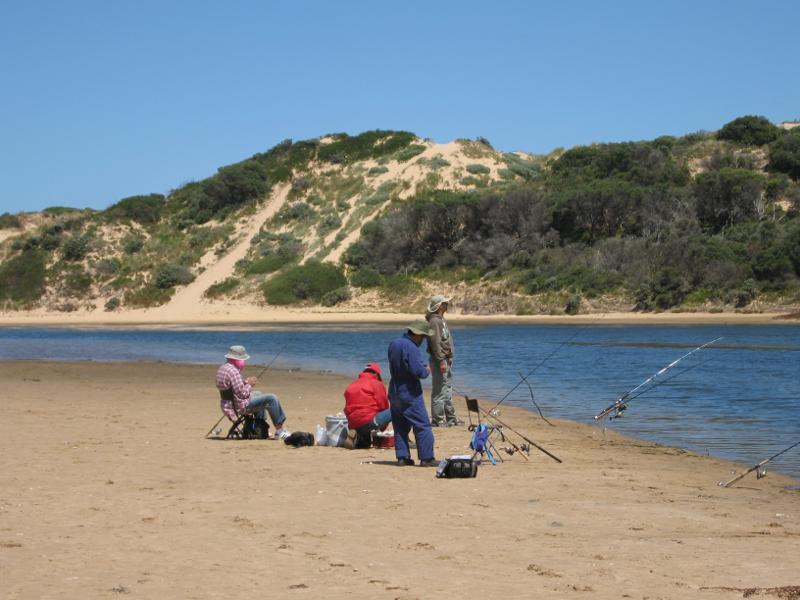 Kilcunda - Powlett River around river mouth and surrounding ocean beach: View west across river