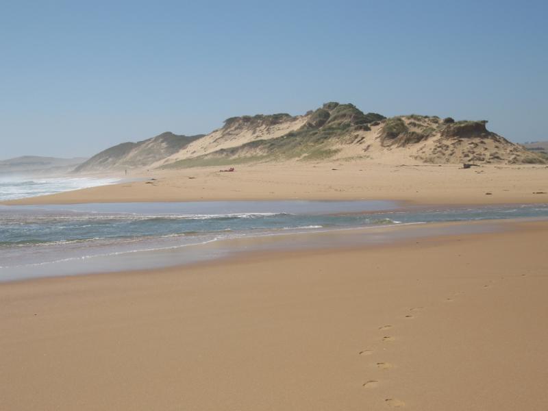Kilcunda - Powlett River around river mouth and surrounding ocean beach: View north-west along ocean beach at river mouth