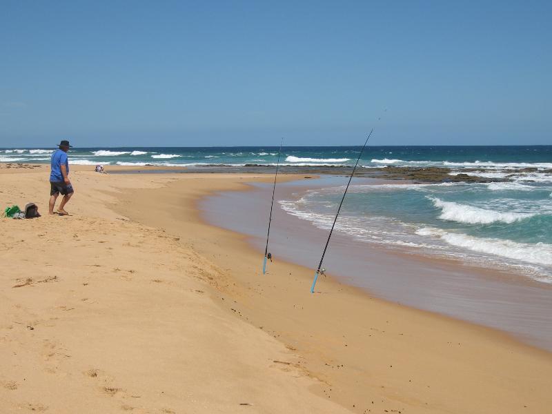 Kilcunda - Powlett River around river mouth and surrounding ocean beach: Fishing in the ocean beach on the west side of the river mouth