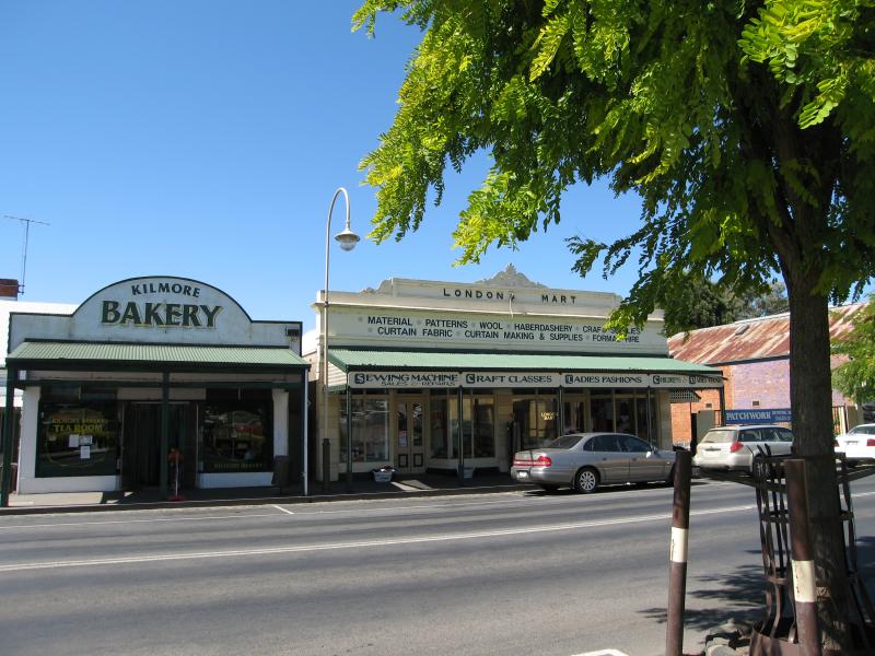 Kilmore - Shops and commercial centre, Sydney Street: Bakery and London Mart, Sydney Rd south of Union St