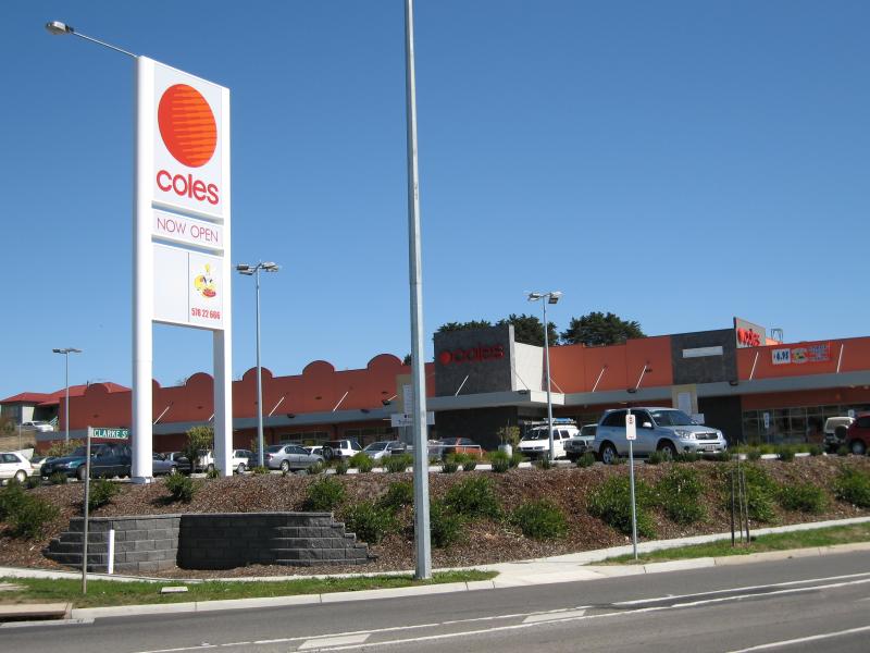 Kilmore - Commercial centre corner Sydney Street and Clarke Street: Coles Supermarket and shops, corner Sydney St and Clarke St