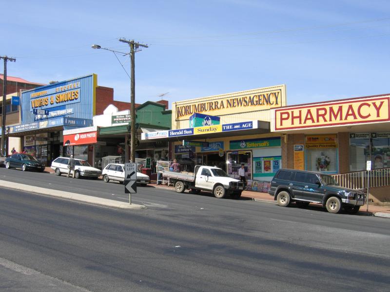 Korumburra - Commercial centre and shops, Commercial Road, Bridge Street and Mine Road: Shops on Commercial St between Bridge St and Radovick St
