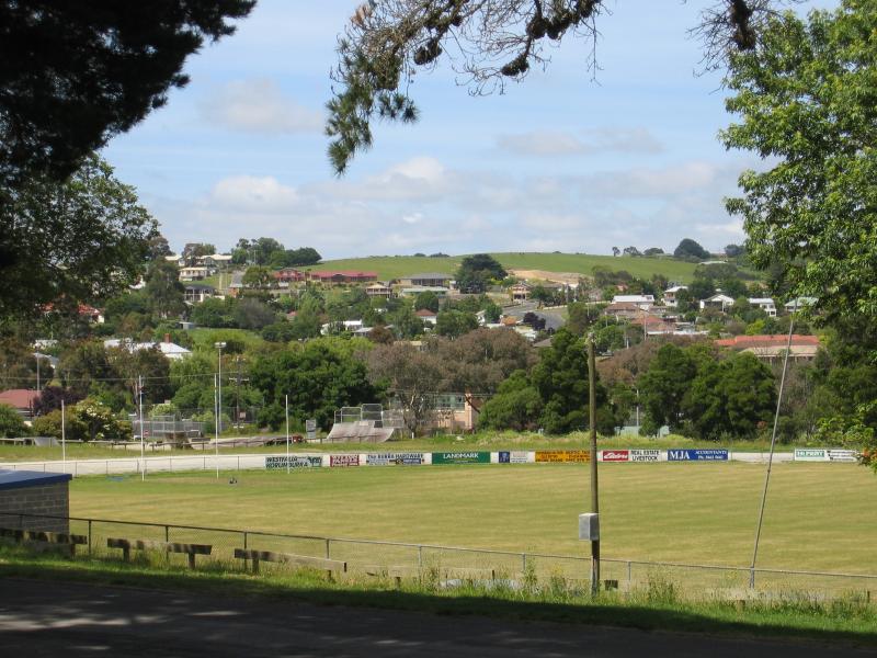 Korumburra - South Gippsland Highway through Korumburra: View south across showgrounds from South Gippsland Highway