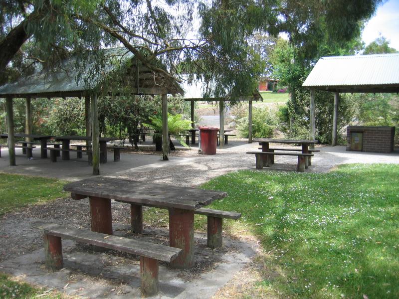 Korumburra - Coal Creek Heritage Village, Silkstone Road: BBQ shelters and picnic area, next to car park at entrance