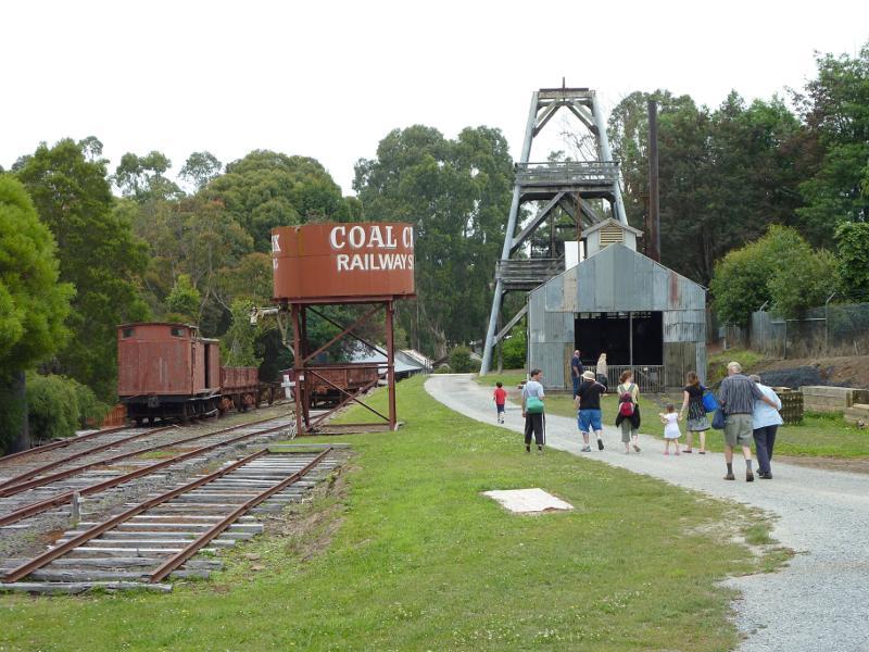 Korumburra - Coal Creek Heritage Village, Silkstone Road: Poppet head and winch house viewed from railway station