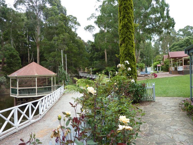 Korumburra - Coal Creek Heritage Village, Silkstone Road: View from Masonic Lodge towards band rotunda and lawns at cafe