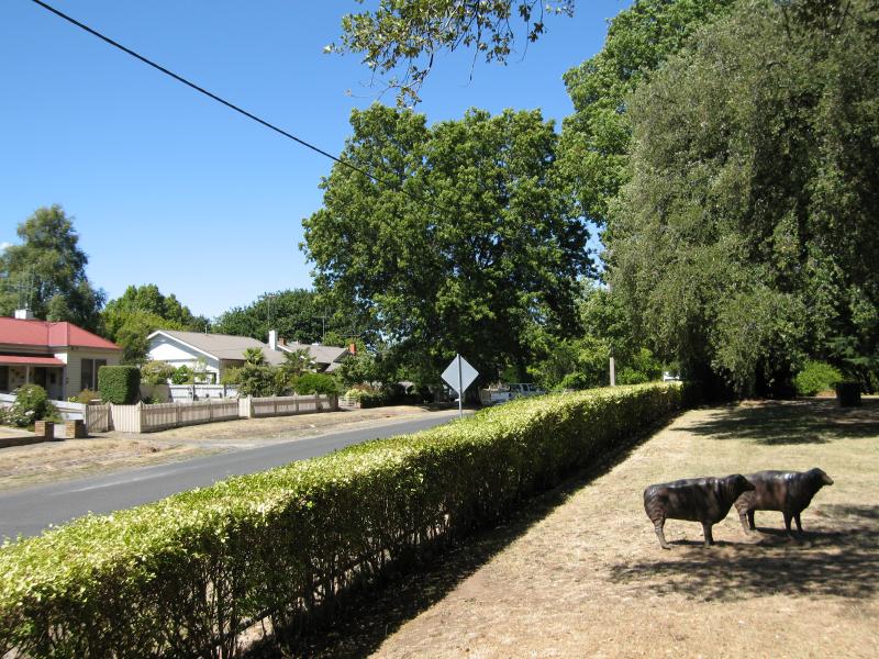 Kyneton - Kyneton Botanic Gardens, corner Mollison Street and Clowes Street: View east along Clowes St at Botanic Gardens