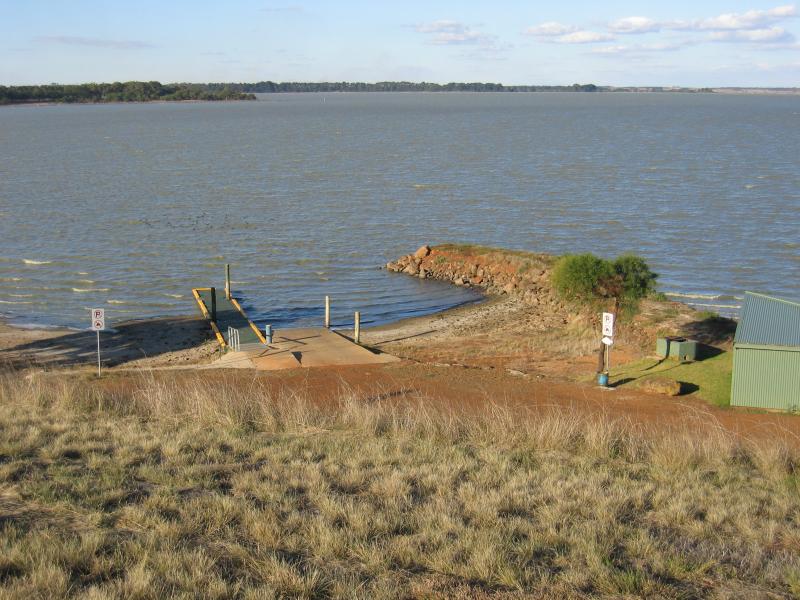 Lake Bolac - Lake Bolac, Frontage Road area: View east across Lake Bolac at boat ramp, Frontage Rd just south of O'Rorke Rd