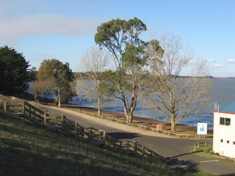 Lake Bolac - Lake Bolac, Frontage Road area: View north-east along lake shore at boat house