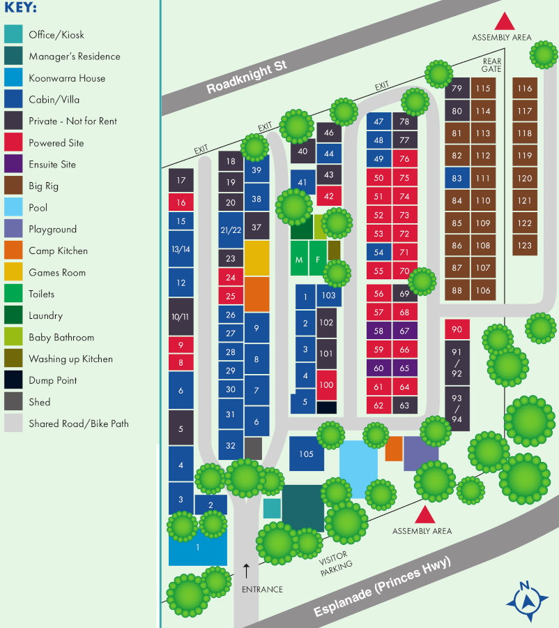 Koonwarra Family Holiday Park - Park map
