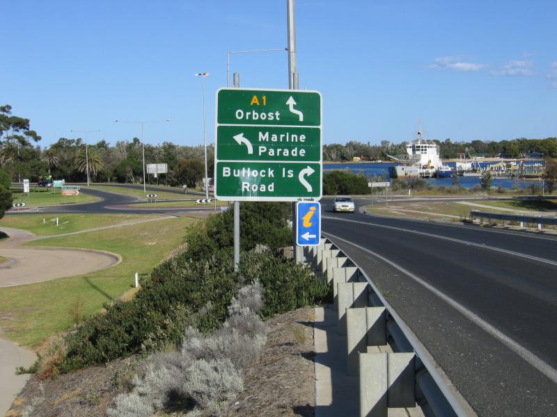 Lakes Entrance - Princes Highway bridge over North Arm: View south-east along Princes Hwy towards Marine Pde