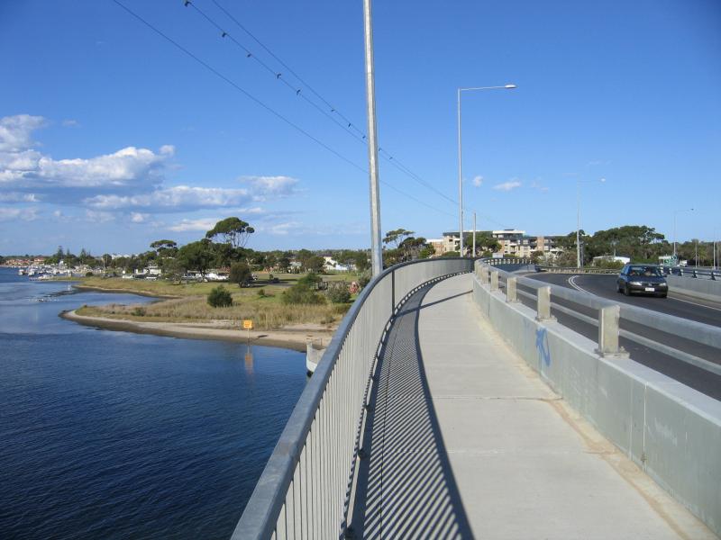 Lakes Entrance - Princes Highway bridge over North Arm: View south-east along bridge