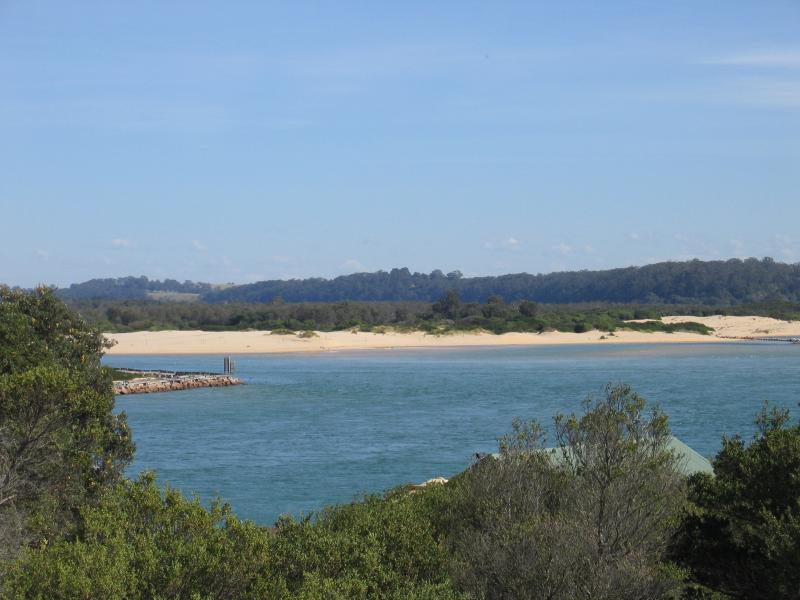 Lakes Entrance - Main Beach along Cunninghame Arm: View west across The Narrows from Flagstaff Lookout