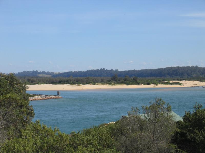 Lakes Entrance - Main Beach along Cunninghame Arm - View west across The Narrows from Flagstaff Lookout
