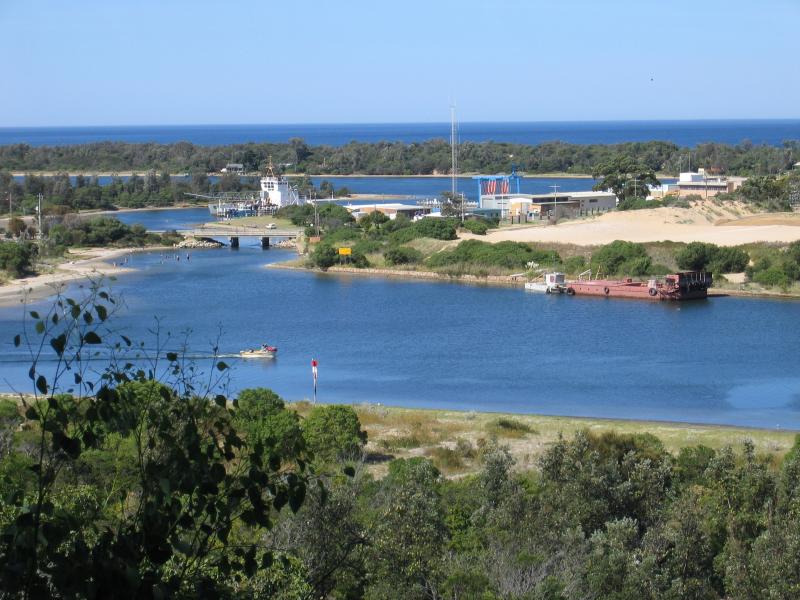 Lakes Entrance - Lookouts along Princes Highway, Kalimna: View south-east towards bridge at Bullock Island
