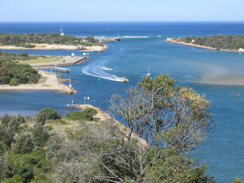 Lakes Entrance - Lookouts along Princes Highway, Kalimna - View south-east along The Narrows towards sea entrance at Bass Strait