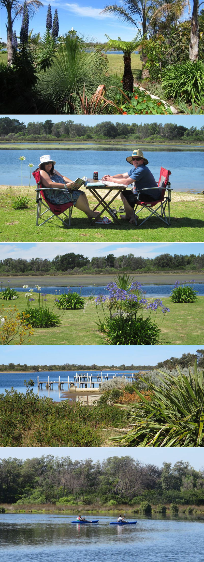 Lakes Entrance Waterfront Cottages - Garden and water