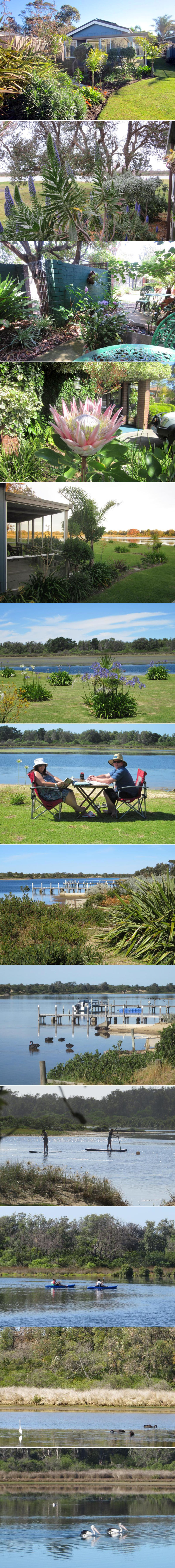 Lakes Entrance Waterfront Cottages - Garden and water