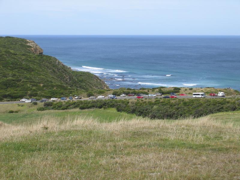 Lavers Hill - Glenaire and beach at Castle Cove: View south-east down towards lookout at Castle Cove from Great Ocean Road